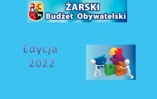 Grafika z herbem Miasta oraz informacją Żarski budżet obywatelski 2022.