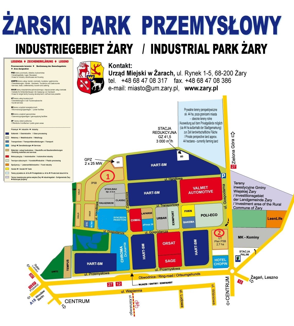 Mapka z lokalizacją firm w Żarskim Parku Przemysłowym
